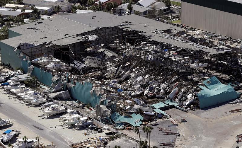 A roof over a boat storage building is collapsed after Hurricane Michael smashed into Florida`s northwest coast in Panama City Beach, Florida, U.S., October 11, 2018. REUTERS