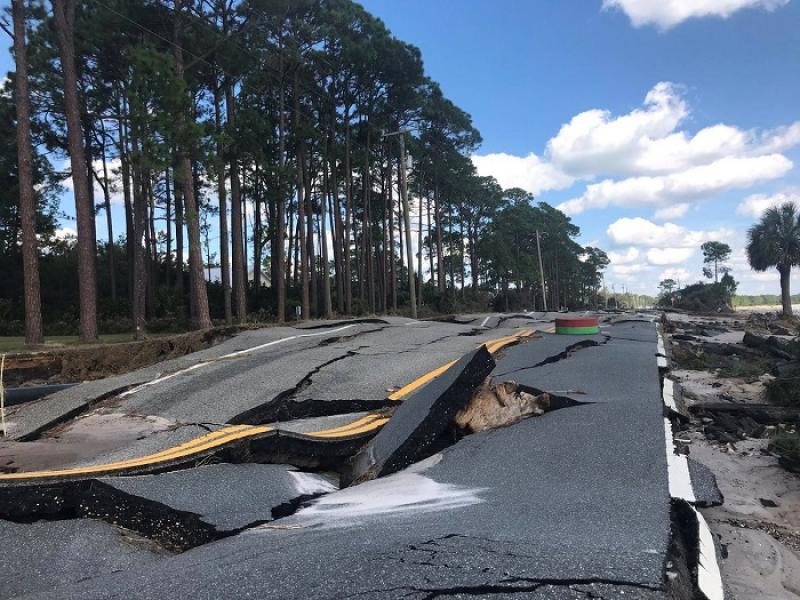 A damaged road after Hurricane Michael blew through Carrabelle, Florida, U.S., October 11, 2018 in this picture obtained from social media. Duke Energy/via REUTERS