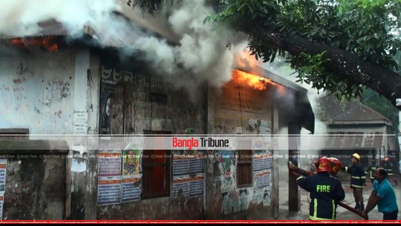 A fire has gutted down two tin-shed buildings of No 88 Government Primary School in the district town of Manikganj on Friday (Oct 12).