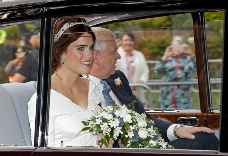 Princess Eugenie arrives for her wedding to Jack Brooksbank at St George`s Chapel in Windsor Castle, Windsor, Britain October 12, 2018. REUTERS