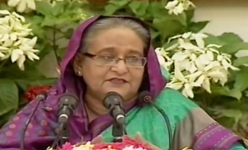 Prime Minister Sheikh Hasina addressing the media on Monday. Still image taken from live telecast.