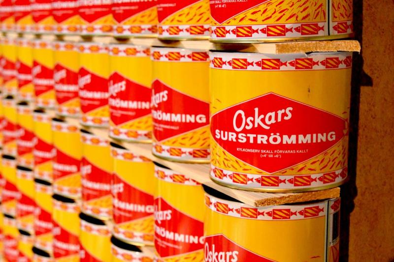 Swedish cans of surstromming, a Baltic Sea herring demented in brine for six month, labelled as one of the worst smelling foods in the world, are displayed at the Disgusting Food Museum in Malmo, Sweden November 1, 2018. Picture taken November 1, 2018. REUTERS