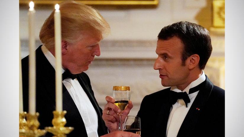 US President Donald Trump and French President Emmanuel Macron at the formal candlelit dinner  at White House in Washington DC, US, April 24, 2018. (Photo: REUTERS)