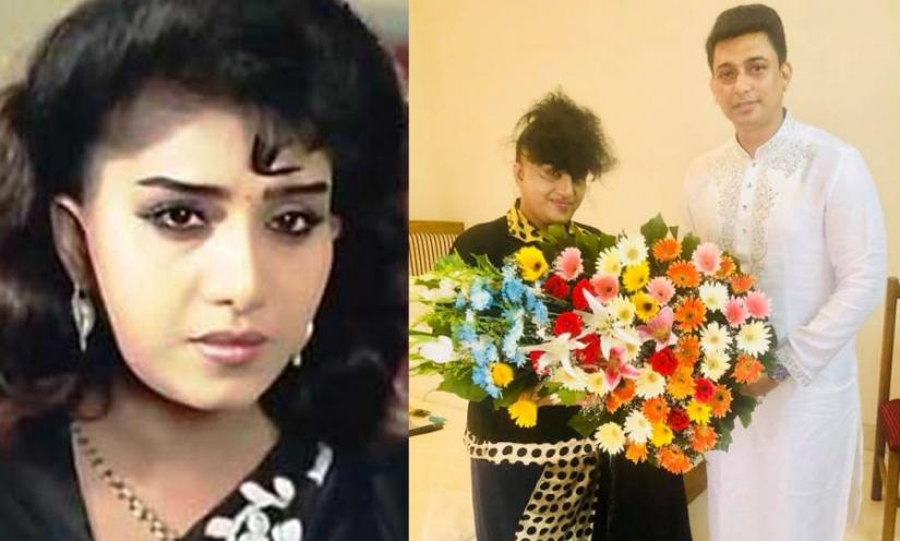 Anju Ghosh. FILE PHOTO, Zayed Khan welcoming her with flower bouquet (Right).