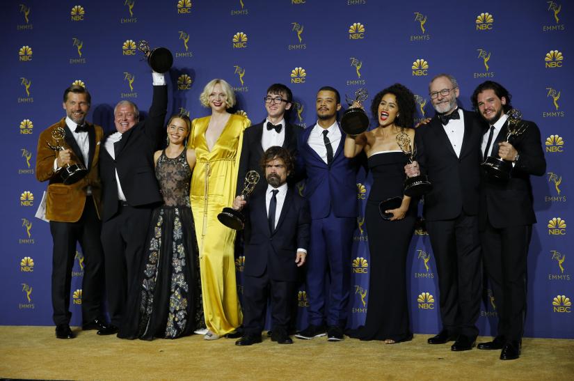 70th Primetime Emmy Awards - Photo Room - Los Angeles, California, U.S., 17/09/2018 - The cast poses backstage with the Outstanding Drama Series award for `Game of Thrones.` REUTERS