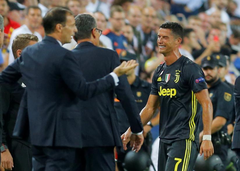 Juventus` Cristiano Ronaldo reacts after being sent off REUTERS