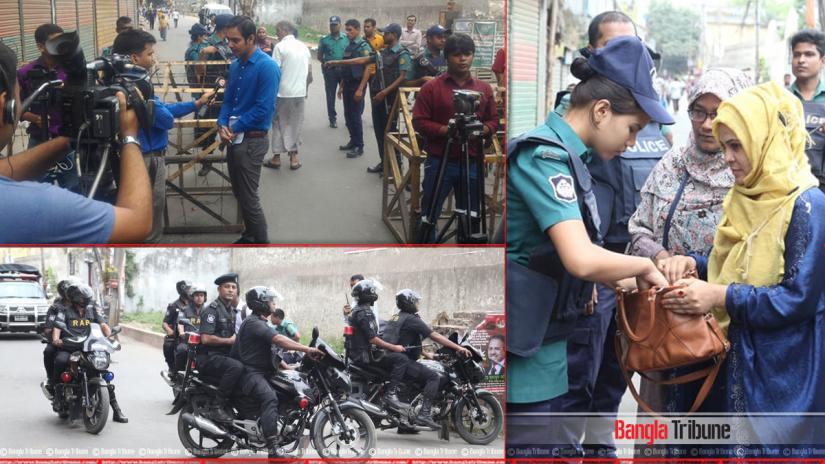 Security has been tightened around the Speedy Trial Tribunal-1, set up in front of the old jailhouse, at the capital’s Nazimuddin Road. Collage from PHOTOS/Nashirul Islam