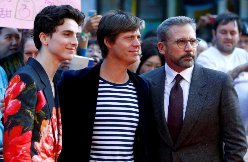 Director Felix van Groeningen and cast members Timothee Chalamet and Steve Carell arrive for the UK premiere of Beautiful Boy during the London Film Festival, in London, Britain Oct 13. REUTERS
