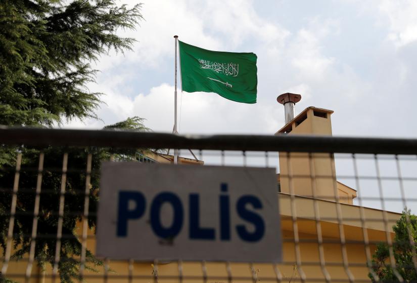 A Saudi flag flutters atop Saudi Arabia`s consulate in Istanbul, Turkey October 12, 2018.