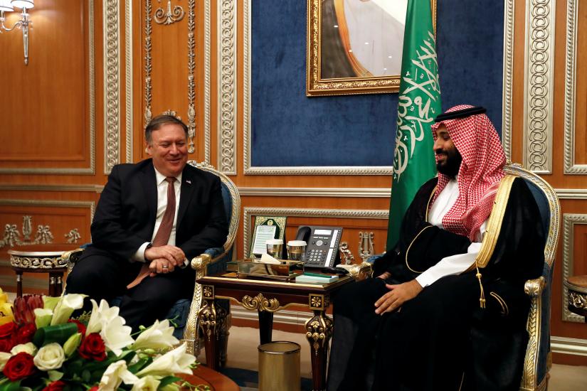 U.S. Secretary of State Mike Pompeo meets with the Saudi Crown Prince Mohammed bin Salman during his visits in Riyadh, Saudi Arabia, October 16, 2018. REUTERS
