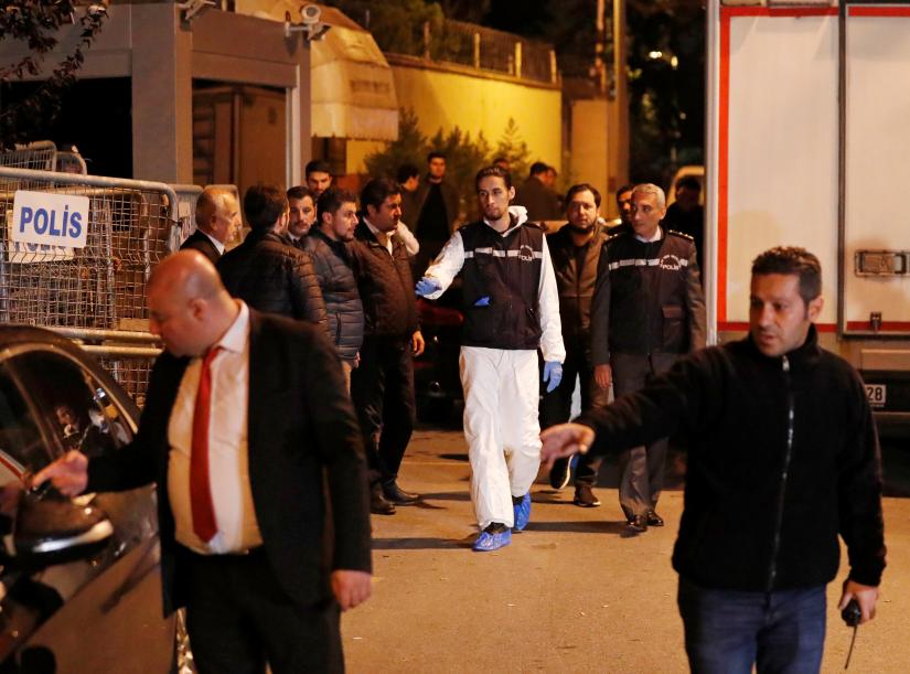 Turkish police forensic experts leave from Saudi Arabia`s consulate in Istanbul, Turkey October 16, 2018. REUTERS