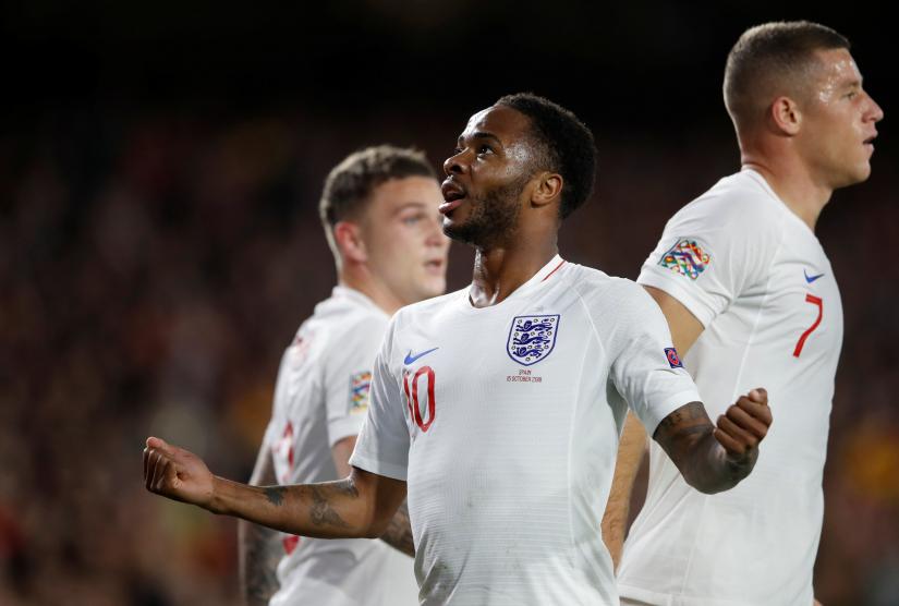 England`s Raheem Sterling celebrates scoring their first goal Action Images via Reuters