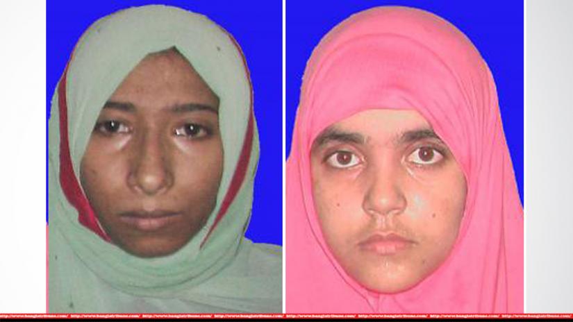 Combination of file photos shows Israt Jahan Mou and Khadiza Parvin Meghla, who surrendered to counterterror police in Narsingdi on Wednesday.