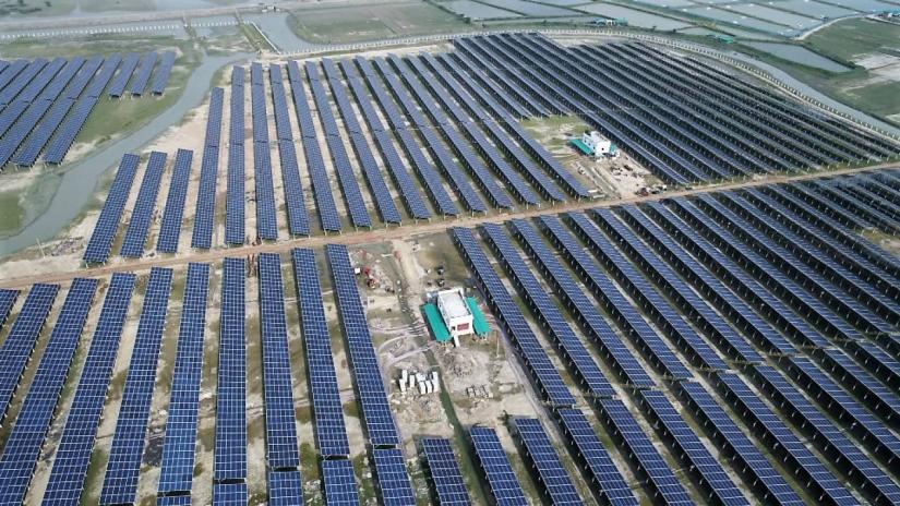 An aerial view of a new Technaf Solartech Energy Ltd. solar power plant in the Cox`s Bazar District of Bangladesh, September 13, 2018. Credit: Joules Power Ltd.