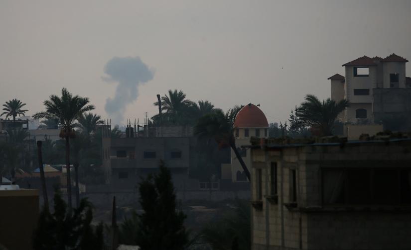 Smoke rises following an Israeli air strike in the southern Gaza Strip October 17, 2018. REUTERS