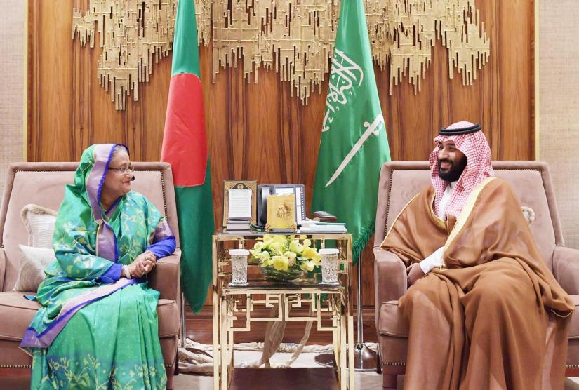 Prime Minister Sheikh Hasina meets Saudi Crown Prince, Deputy Premier and Defense Minister Mohammad bin Salman bin Abdulaziz at Royal Palace in Riyadh on Wednesday (Oct 17). PID