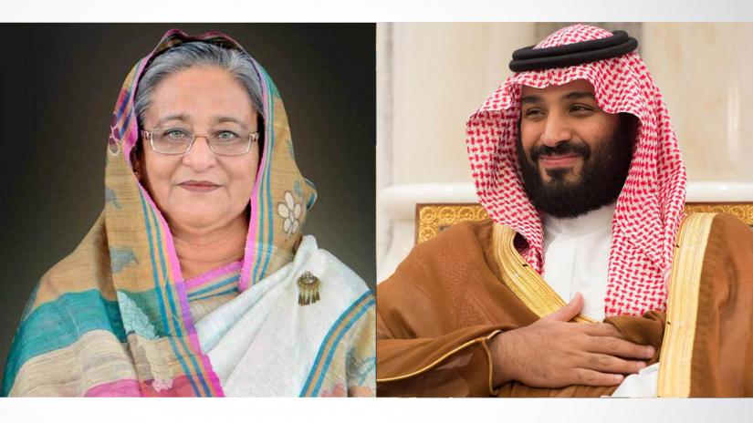 Combination of file photo shows Prime Minister Sheikh Hasina, left, and Saudi Crown Prince and Defense Minister Mohammad bin Salman bin Abdulaziz.