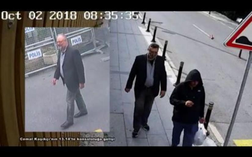 Still images taken from two different CCTV videos and obtained by Turkish security sources claim to show Saudi journalist Jamal Khashoggi as he arrives at Saudi Arabia`s Consulate and another man allegedly wearing Khashoggi`s clothes while walking in Istanbul, Turkey October 2, 2018. Reuters TV/via REUTERS