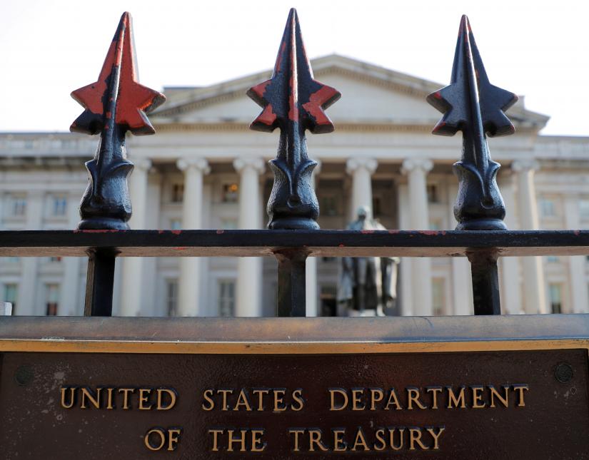A sign marks the US Treasury Department in Washington, U.S., August 6, 2018. REUTERS FILE PHOTO