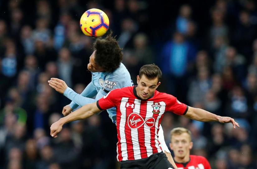 Manchester City`s Leroy Sane in action with Southampton`s Cedric Soares. Etihad Stadium, Manchester, November 4, 2018  REUTERS