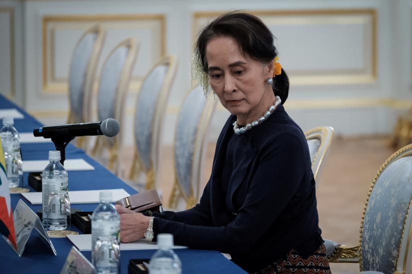 Myanmar`s State Counsellor Aung San Suu Kyi waits at Akasaka Palace State Guest House in Tokyo, Japan October 9, 2018. REUTERS FILE PHOTO