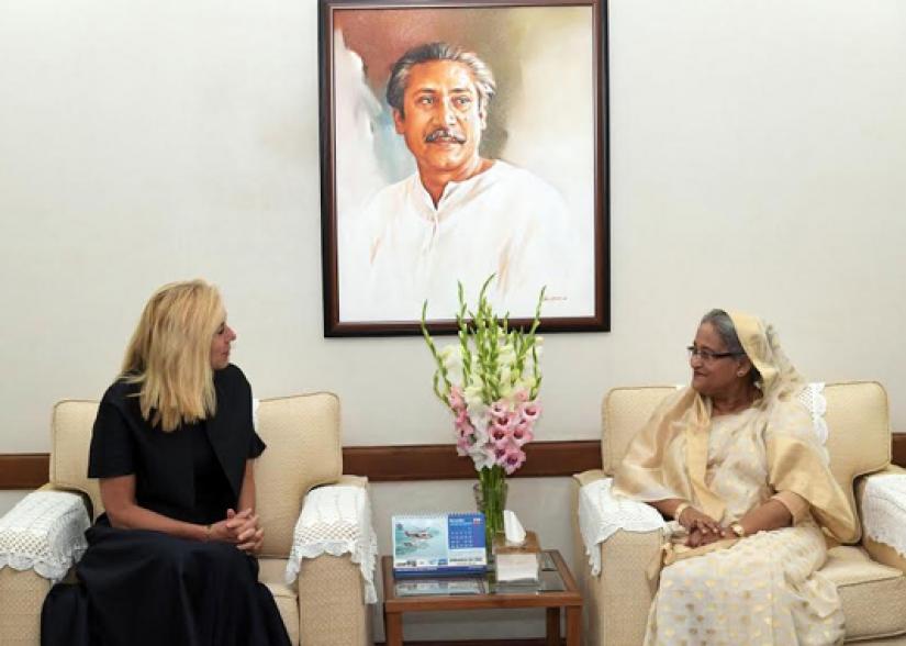 Dutch Minister for Foreign Trade and Development Corporation Sigrid A. M. Kaag paid a courtesy call on Prime Minister Sheikh Hasina at Ganabhaban on Monday (Nov 6). Photo/BSS