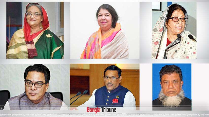 Combination of file photos shows Sheikh Hasina, (clockwise) Shirin Sharmin Chaudhury, Syeda Sajeda Chowdhury, Fazle Rabbi Miah, Obaidul Quader and Syed Ashraful Islam.