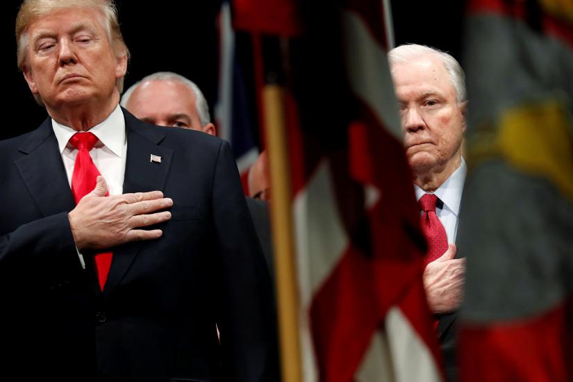 US President Donald Trump and Attorney General Jeff Sessions  participates in a graduation ceremony at the FBI Academy in Quantico. REUTERS/file photo