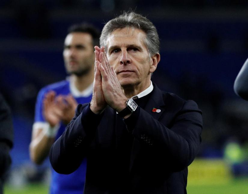 Leicester City manager Claude Puel applauds fans after a match on Nov 3, 2018. REUTERS