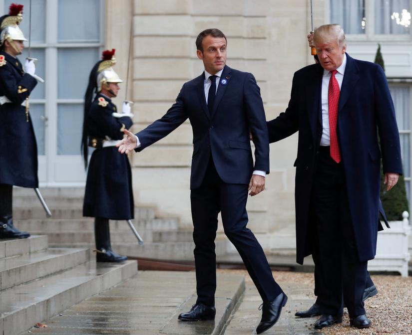 U.S. President Donald Trump meets with French President Emmanuel Macron at Elysee presidential palace, as part of the commemoration ceremony for Armistice Day, 100 years after the end of the First World War, in Paris, France, November 10, 2018. REUTERS