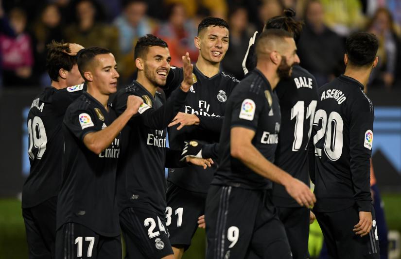 La Liga Santander - Celta Vigo v Real Madrid - Balaidos, Vigo, Spain - November 11, 2018 Real Madrid`s Dani Ceballos celebrates scoring their fourth goal with team mates REUTERS