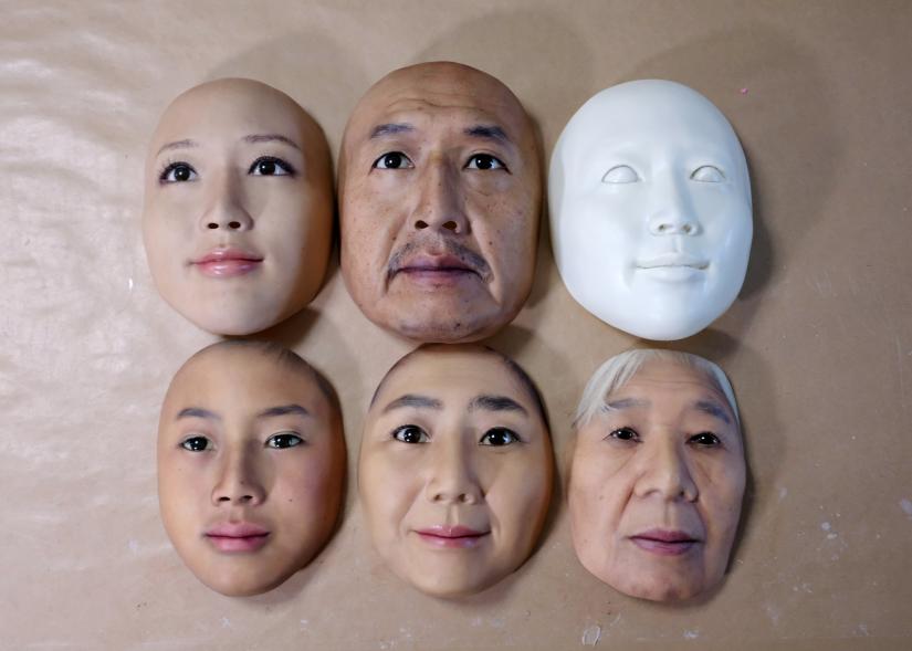 Super-realistic face masks are displayed at factory of REAL-f Co. in Otsu, western Japan, November 15, 2018. REUTERS