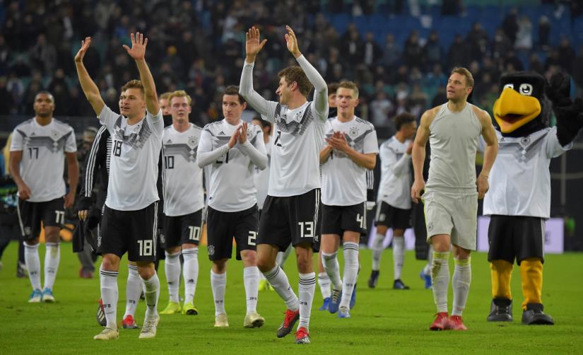 International Friendly - Germany v Russia - Red Bull Arena, Leipzig, Germany - November 15, 2018 Germany players applaud the fans after the match REUTERS