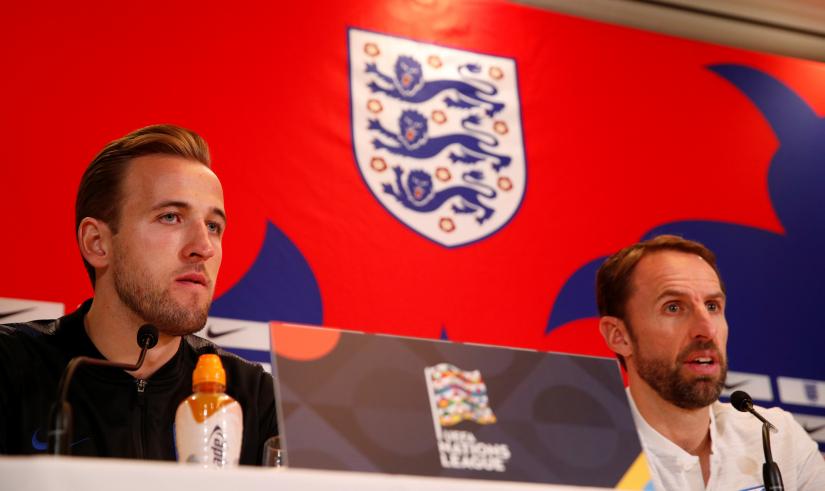England manager Gareth Southgate (R) and Harry Kane during press conference. Watford, Britain - Nov 17, 2018  Action Images via Reuters