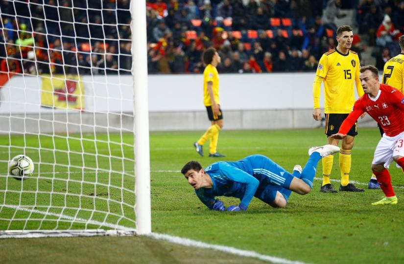 UEFA Nations League - League A - Group 2 - Switzerland v Belgium - Swissporarena, Lucerne, Switzerland - November 18, 2018 Belgium's Thibaut Courtois looks dejected after conceding their third goal scored by Switzerland's Haris Seferovic (not pictured) REUTERS