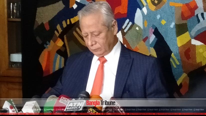 File photo shows Attorney General Mahbubey Alam addressing the media at his city residence.