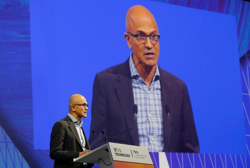 Microsoft CEO Satya Nadella speaks during the opening of the Viva Tech start-up and technology summit in Paris, France, May 24, 2018. REUTERS/file photo