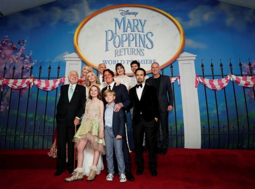 Cast members poses for a group photo at the world premiere of disney`s movie `Mary Poppins Returns` in Los Angeles, California, US, Nov 29, 2018. REUTERS