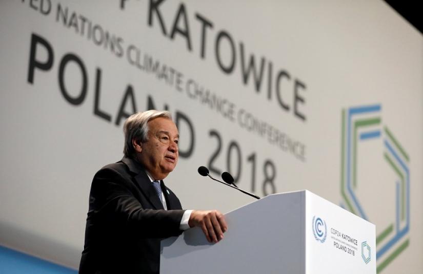 UN Secretary General Antonio Guterres addresses during the opening of COP24 UN Climate Change Conference 2018 in Katowice, Poland December 3, 2018. REUTERS