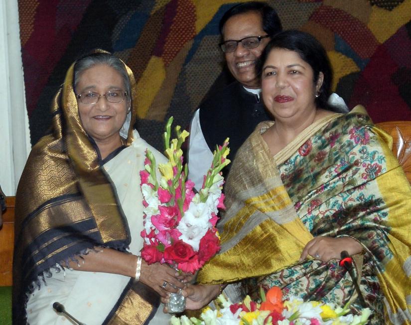 Prime Minister Sheikh Hasina and Speaker Shirin Sharmin Chaudhury are seen in this April 2018 photo. PID