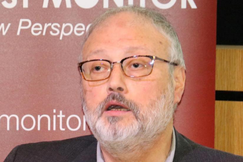 FILE PHOTO: Saudi dissident Jamal Khashoggi speaks at an event hosted by Middle East Monitor in London, Britain, Sept. 29, 2018. Middle East Monitor/Handout via REUTERS