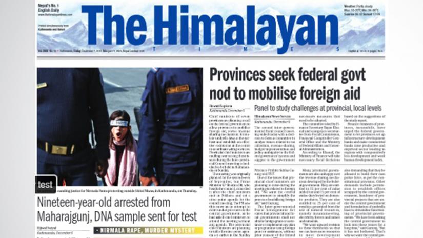 Front page of The Himalayan on Friday (Dec 7)