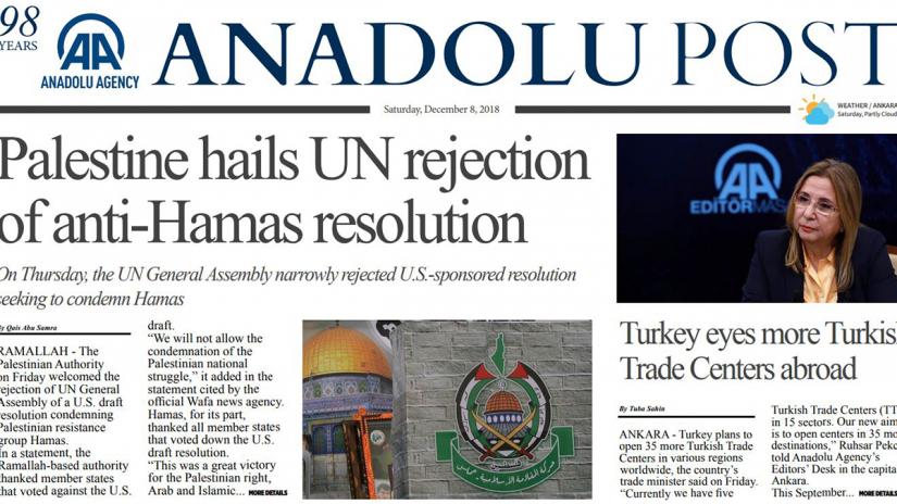 The front page of Anadolu Post on Saturday (Dec 8)