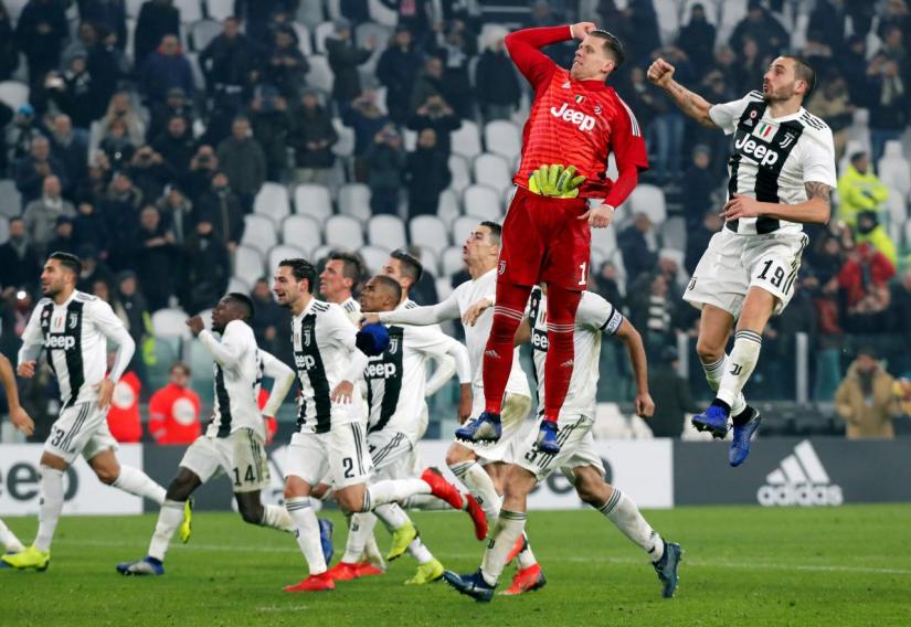 Juventus` Leonardo Bonucci, Wojciech Szczesny and team mates celebrate after the match against Inter Milan at Allianz Stadium, Turin, Italy on Dec 7, 2018. REUTERS