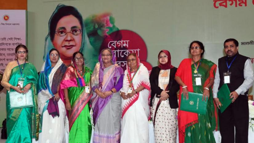 Prime Minister Sheikh Hasina with recipients of the Rokeya Padak-2018. PHOTO/BSS 