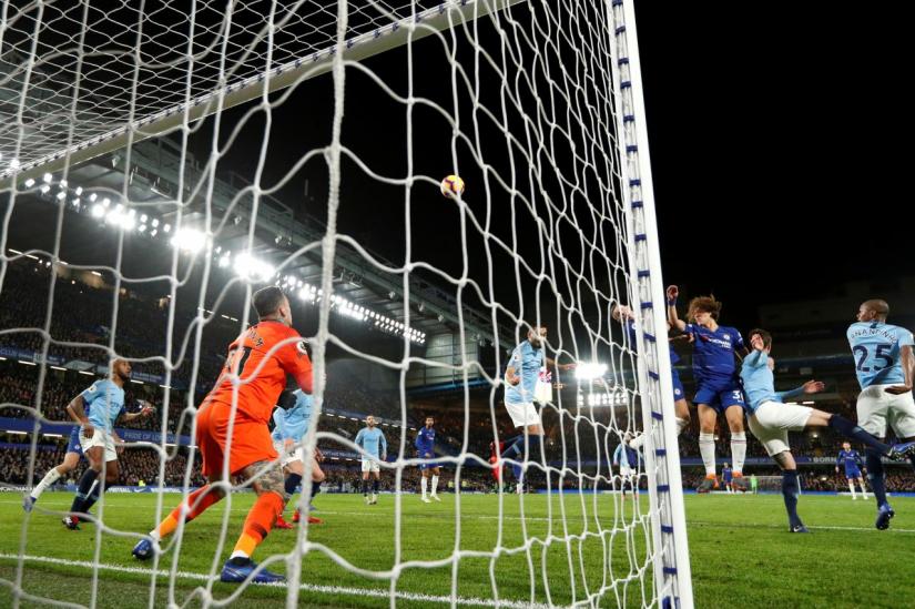 Chelsea`s David Luiz scores their second goal against Manchester City at Stamford Bridge, London, Britain on Dec 8, 2018. REUTERS