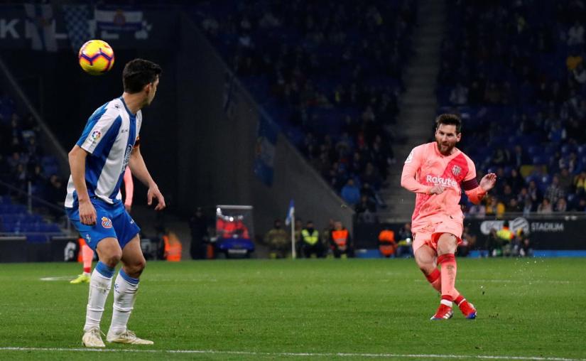 Barcelona`s Lionel Messi scores their fourth goal against Espanyol at RCDE Stadium, Barcelona, Spain on Dec 8, 2018. REUTERS