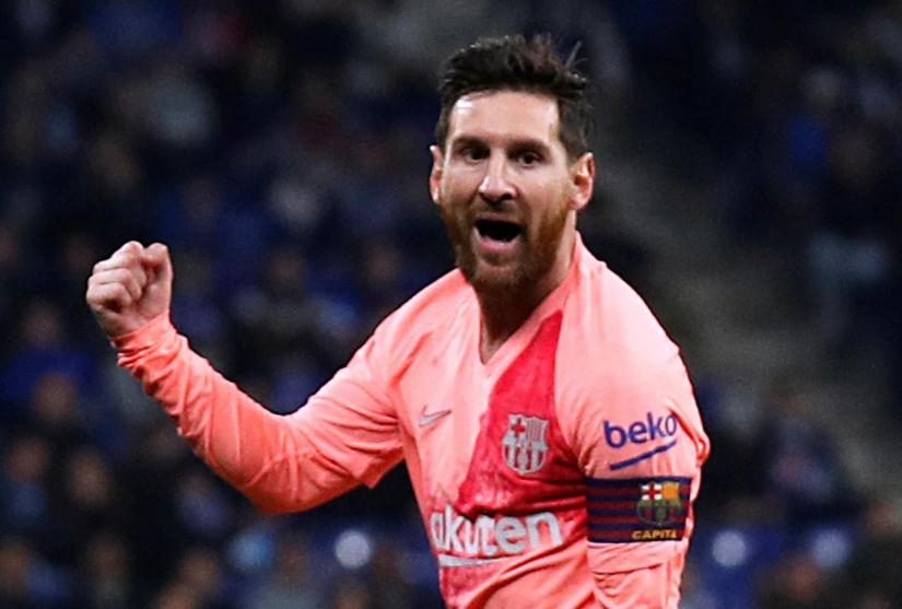 Barcelona`s Lionel Messi celebrates scoring their first goal against Espanyol at RCDE Stadium, Barcelona, Spain on Dec 8, 2018. REUTERS
