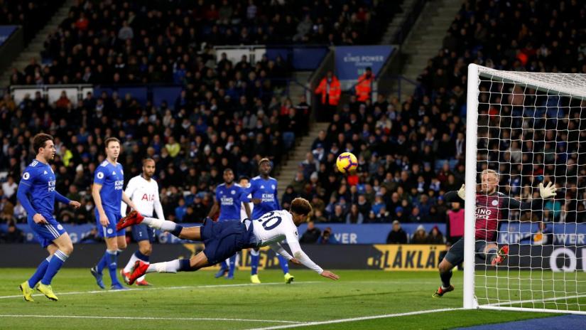 Tottenham`s Dele Alli scores their second goal against Leicester City at King Power Stadium, Leicester, Britain on Dec 8, 2018. REUTERS