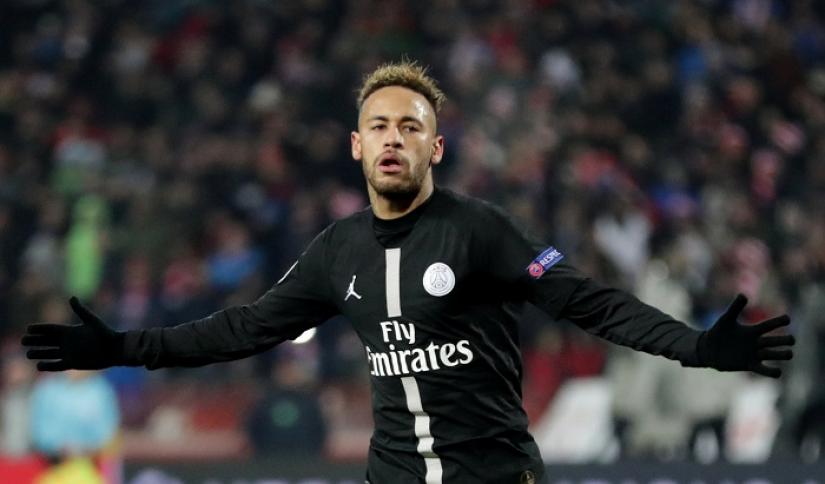 Paris St Germain`s Neymar celebrates scoring their second goal against Crvena Zvezda at Rajko Mitic Stadium, Belgrade, Serbia on Dec 11, 2018. REUTERS